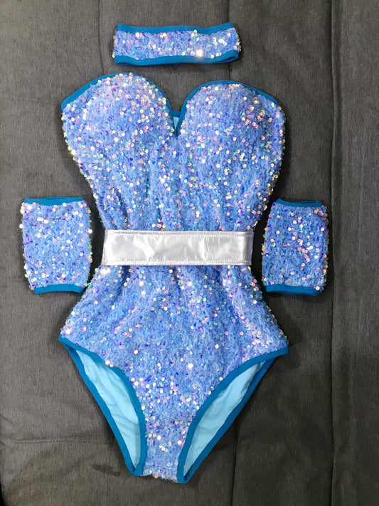 Blue Pink Velvet Sequins Bodysuit Bar Nightclub Sexy Stage Wear Women Dancer Singer Jazz Dance Costume Club Party Rave Outfit