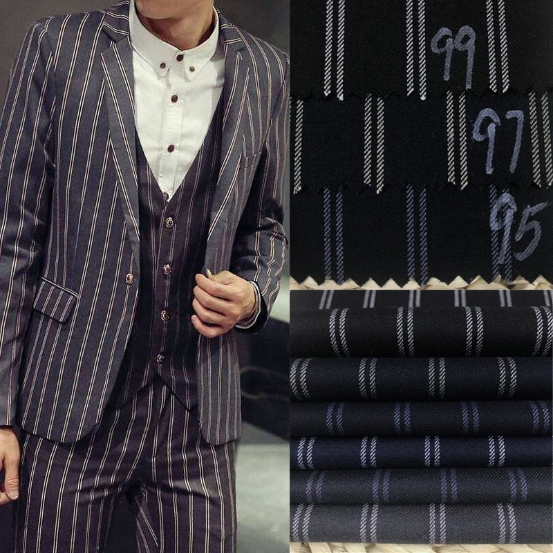 Traje de novio de 3 piezas con esmoquin de rayas azul marino, corte entallado, para boda, graduación, chaqueta, pantalón y chaleco. 