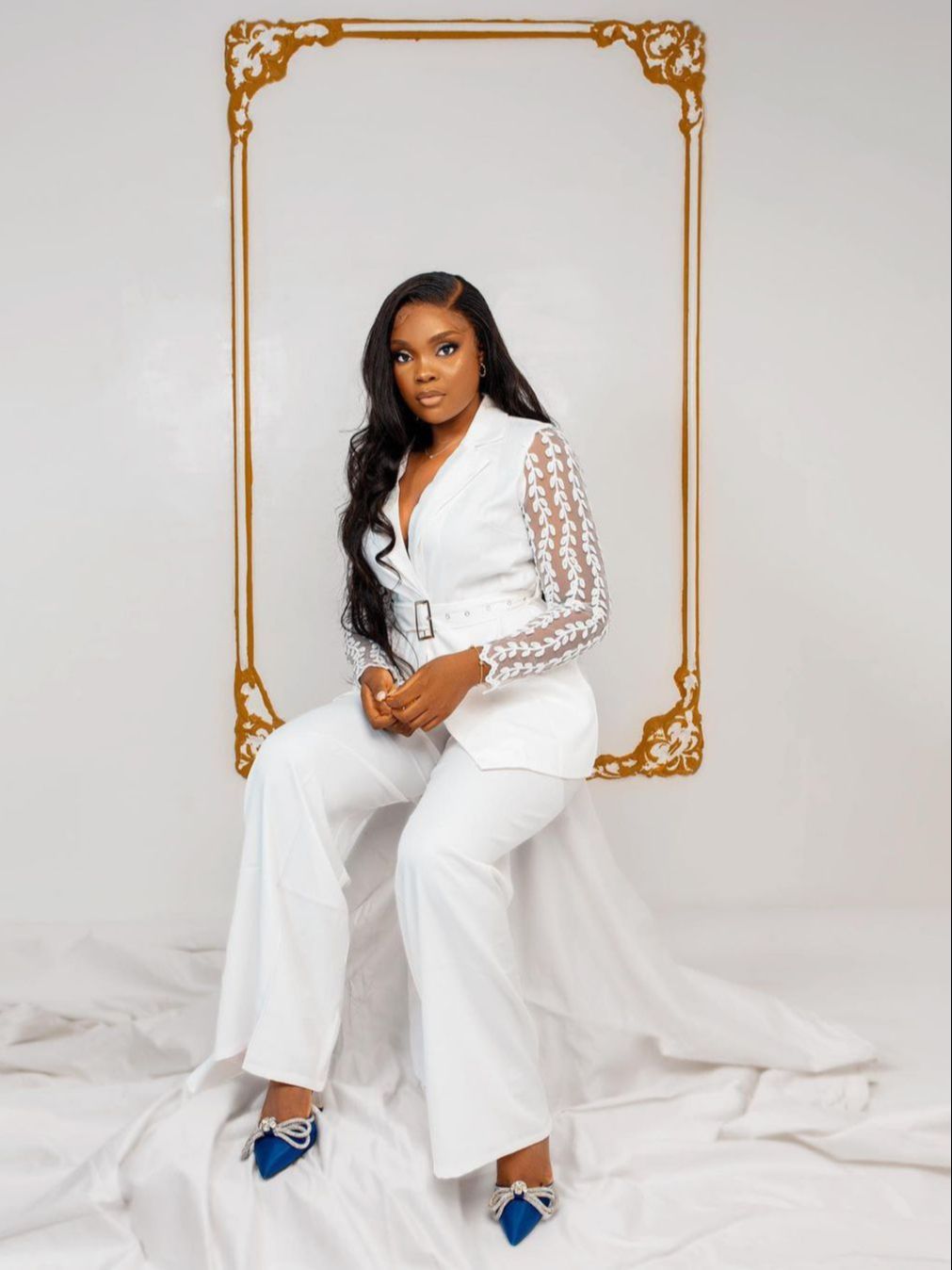 Sexy White Women Pants Suits For Wedding Custom Made See Through Long Sleeve Evening Wear 2 Pieces