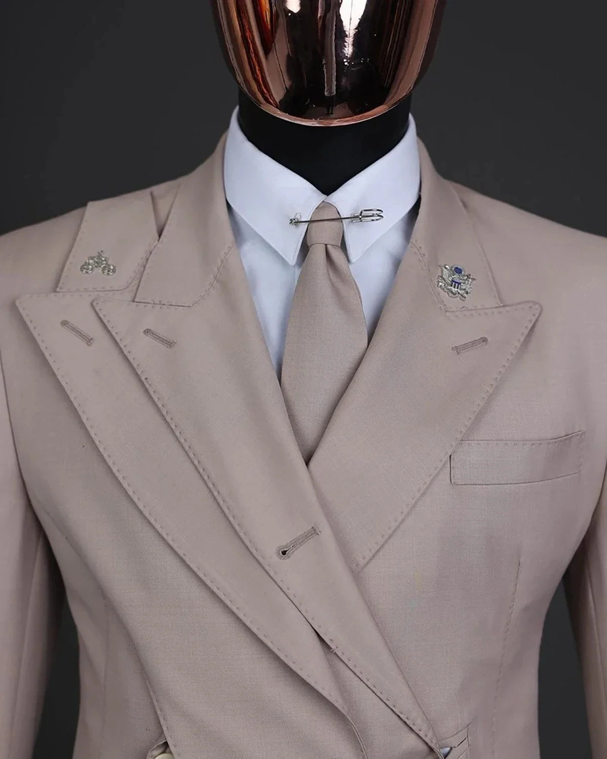 Men Suits Tailor-Made 2 Pieces Set Coat Unique Peaked Lapel Groom Blazer Evening Party Customized Jacket Black Pants