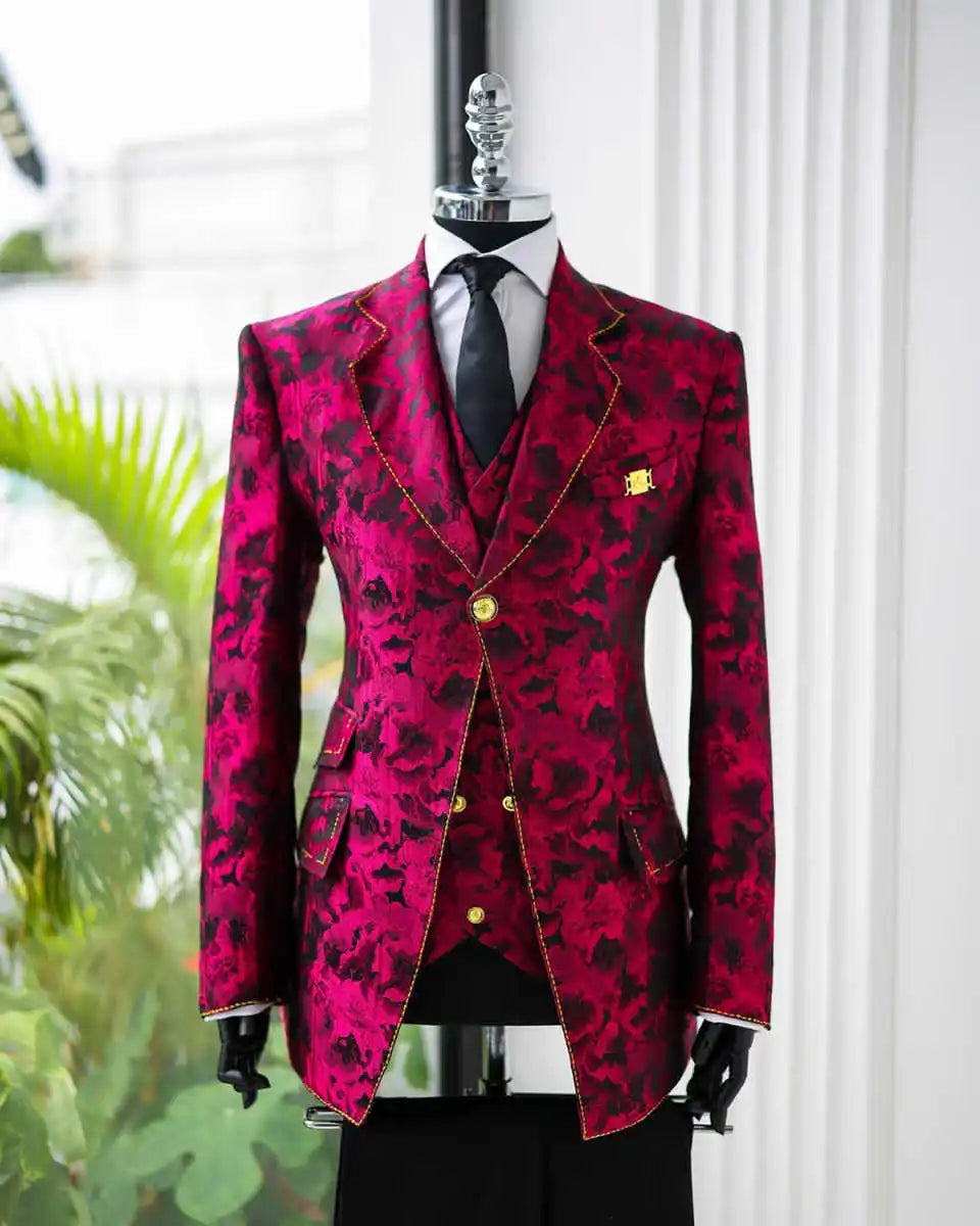 Jacquard Floral Wedding Suits for Groom Notched Lapel Single Breasted Tuxedos 3 Pcs Jacket Pants Pants Evening Party Customized