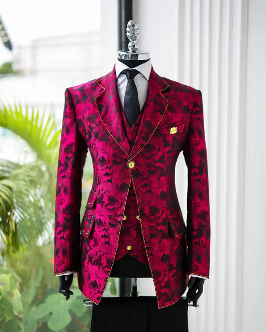 Jacquard Floral Wedding Suits for Groom Notched Lapel Single Breasted Tuxedos 3 Pcs Jacket Pants Pants Evening Party Customized