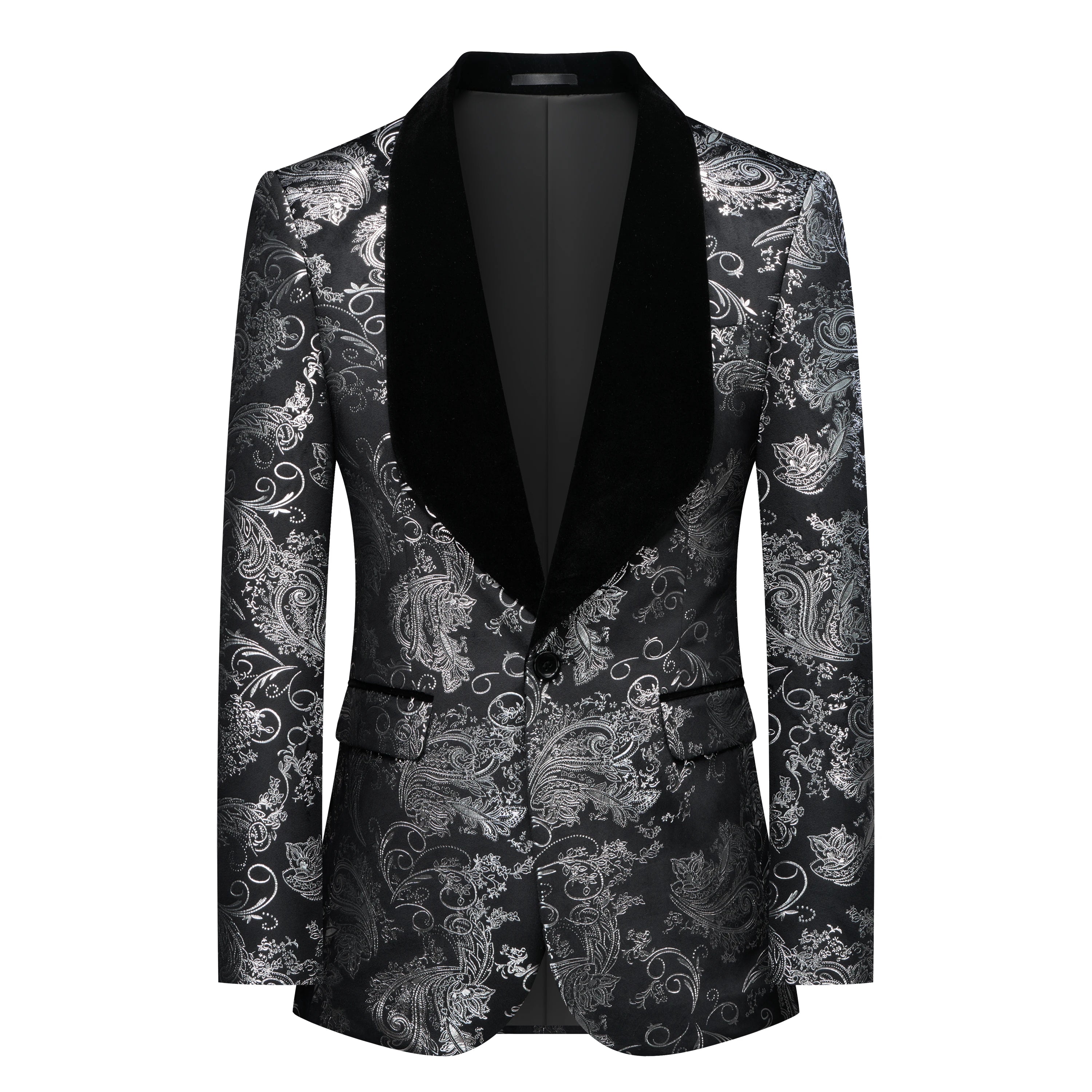 Vintage Men Suits 2 Pieces Set Tailor-Made Jacquard Jacket Blazer One Button Groom Customized Coat Black Pants