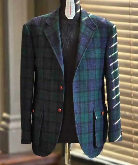 Plaid Woolen Autumn Men's Coat Peaked Lapel Tuxedos Single Breasted Groom Wear Business Party Coats Only Blazer Customized