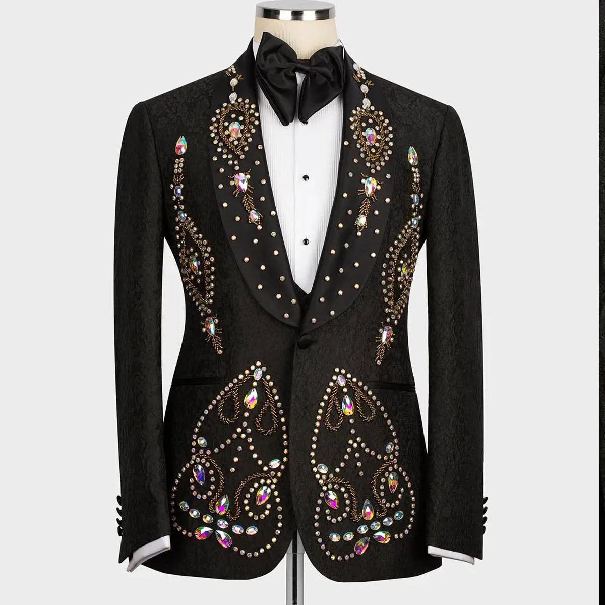 Customized Men Suits Glitter Diamond 2 Pieces Sets Male Prom Blazer Shawl Lapel Groom Wedding Tuxedos