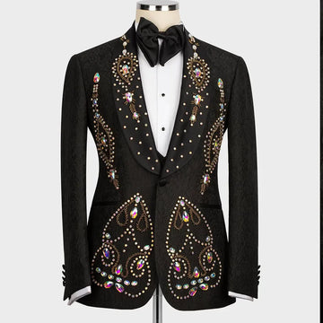Customized Men Suits Trajes Para Hombre Glitter Diamond 2 Pieces Sets Male Prom Blazer Shawl Lapel Groom Wedding Tuxedos