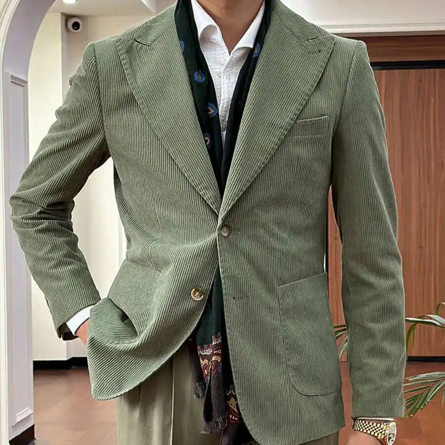 Light Green Corduroy Prom Blazers for Men British Gentleman Suit Naples Blazer Men Business Suit Blazer Hombre
