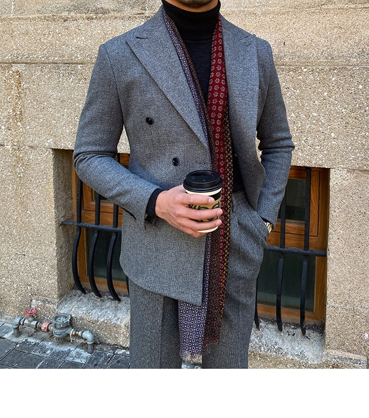 Wedding Suit For Men Business Formal Casual Double Breasted  Dress Suit 2 Pieces Office Work Party Prom Costume