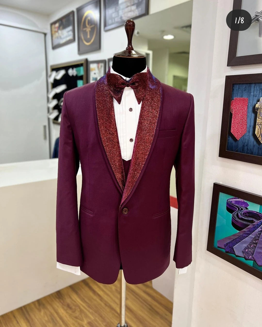 Elegant Burgundy 3-Piece Men's Suit with Shiny Lapel, Perfect for Weddings, Formal Events, and Proms - Tailcoat, Trousers & Vest Set