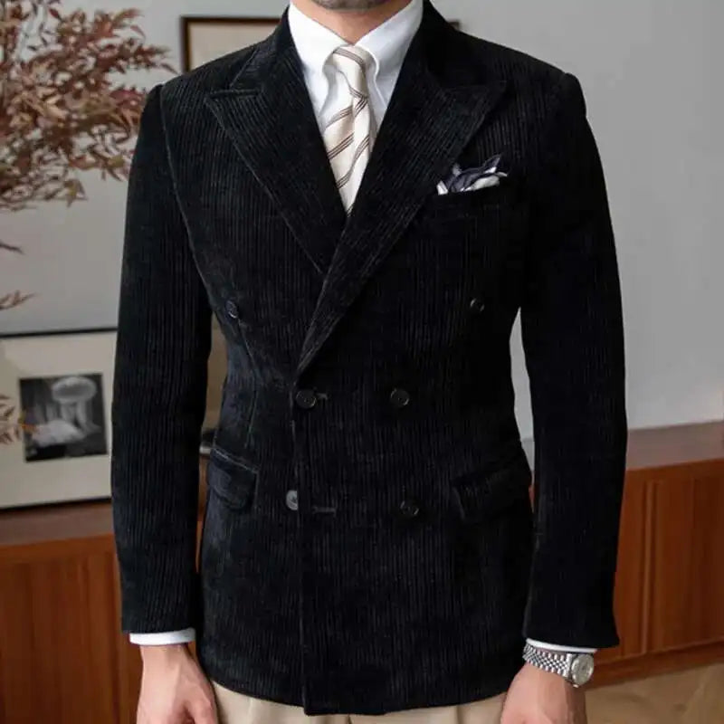 AutumnCasual Striped Jacket Men Blazer Masculino Blazer Hombre Italian Style Double Breasted Blazer Men Lapel Colla Blazer Homme