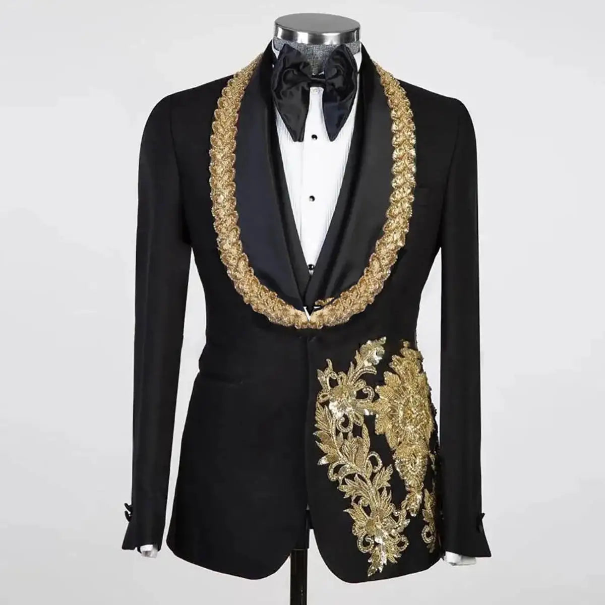 Wedding Men Suits Appliques Beading 3 Pieces Set Shawl Lapel Shiny Blazer Celebrity Tuxedo Coat Jacket Vest Pants Customized
