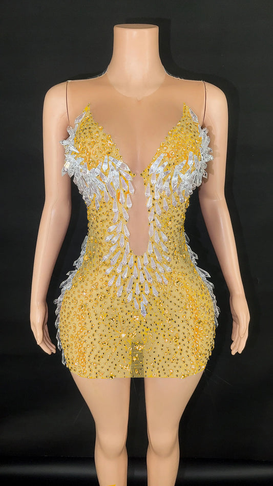 Robe courte en maille transparente et scintillante pour femme, tenue de soirée, de discothèque ou de spectacle