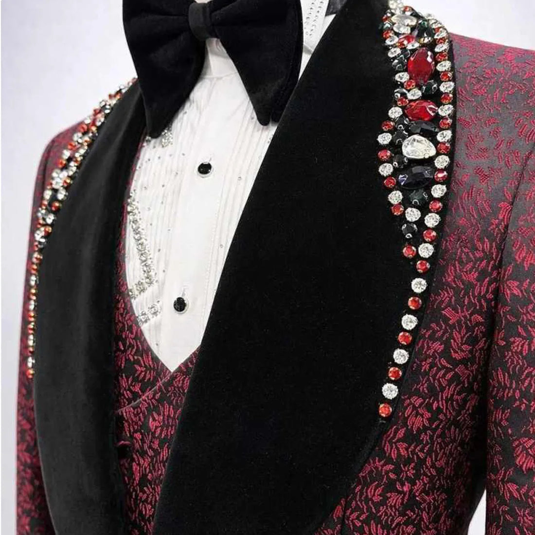 Customized Men Suits Shawl Lapel Groom Tuxedos Luxury Bead Diamond Wedding Prom Blazers Outfit