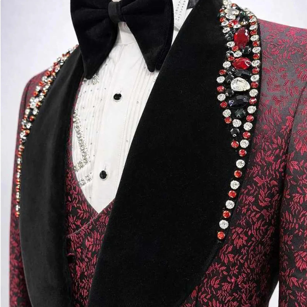 Customized Men Suits Shawl Lapel Groom Tuxedos  Luxury Bead Diamond Wedding Prom Blazers Trajes De Hombre Outfit Costume Homme