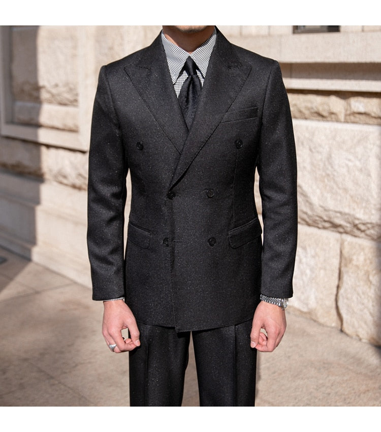Trajes formales casuales de doble botonadura, 2 piezas, trajes de negocios sencillos de lujo para hombre, traje ajustado de color liso para hombre 