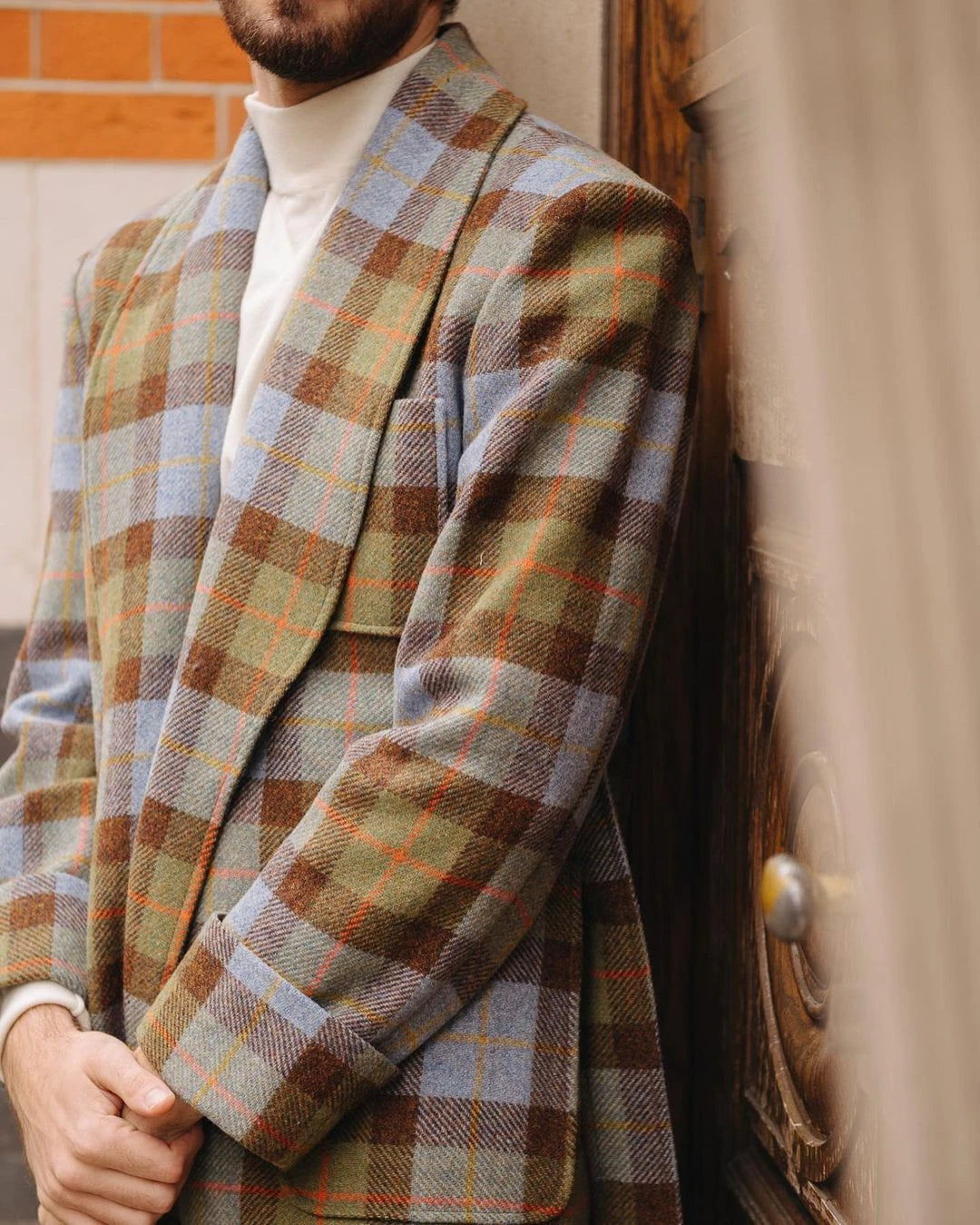 Traje de abrigo largo de algodón de invierno para hombre, nuevo, cómodo, enrejado, corte entallado, a medida, para ocasiones formales, talla personalizada.