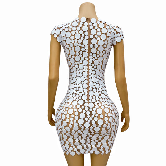 Special White Dots Foam Fashion Design Dress Lady Singer Birthday Party Celebration Stretch Costume Party