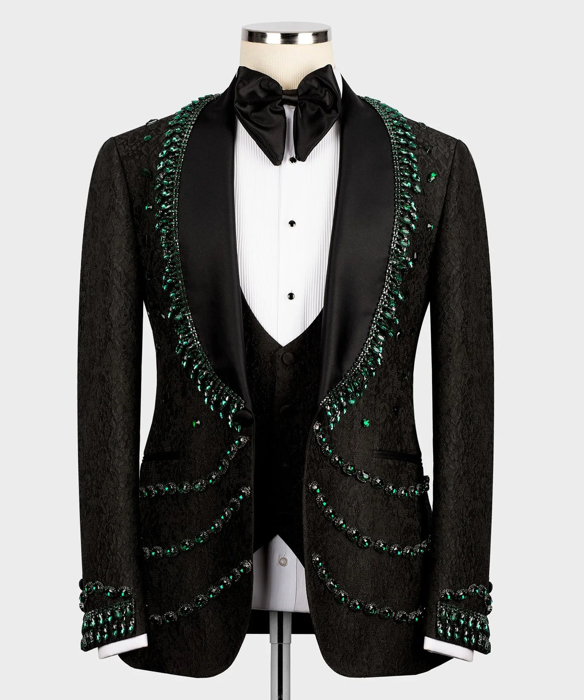 Vintage Men Suits Wedding 3 Pieces Set Coat Crystal Beaded Shawl Lapel Tailor-Made Jacquard Blazer Customized Jacket Vest Pants