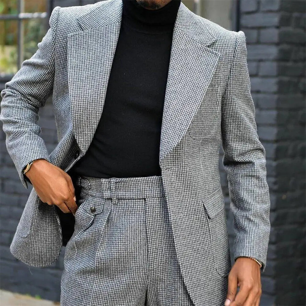 Trajes de boda de pata de gallo para hombre, esmoquin de novio de solapa con pico, corte entallado, conjunto de 2 piezas.