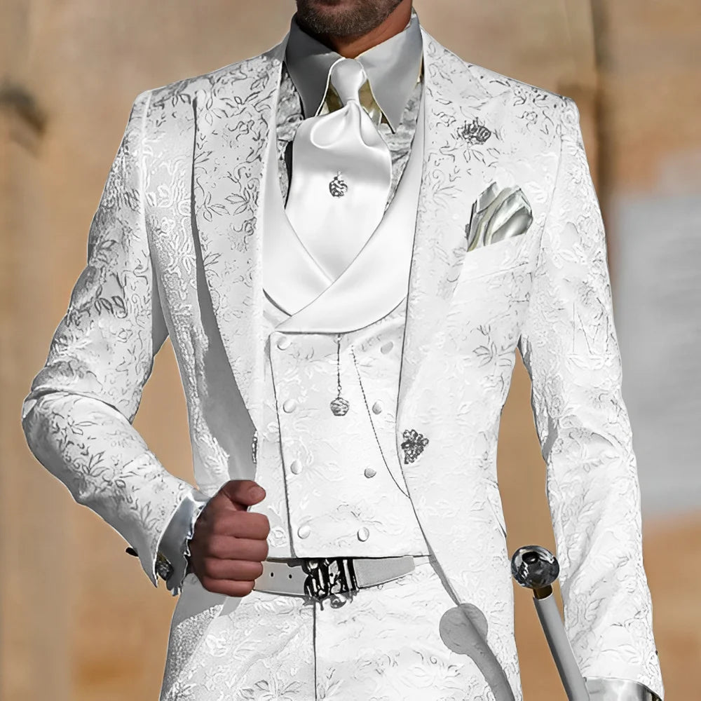 Jacquard Men's Suit 3 Piece Suit Groom Party Tuxedo Wedding Men's Formal Jacket Pants Vest Slim Fit Custom Suit Male