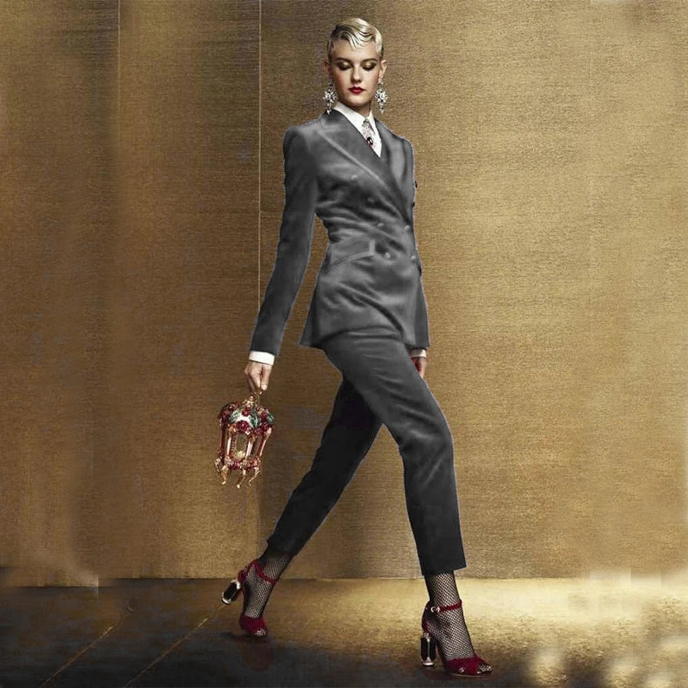 Ensemble 2 pièces en velours pour femme, blazer croisé et pantalon assortis pour bal de promo 