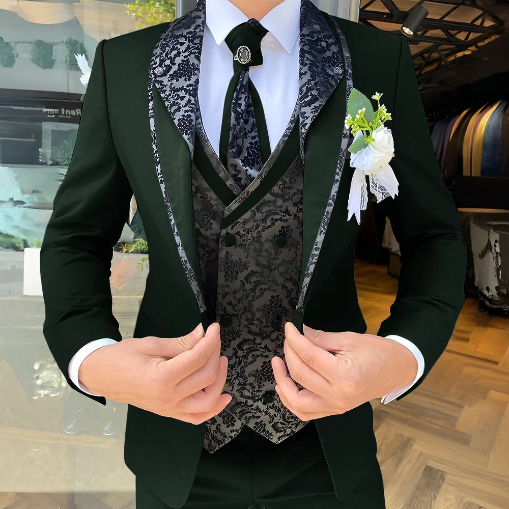 Traje de 3 piezas para hombre, elegante esmoquin para boda, chaqueta, pantalón y chaleco, blazer formal personalizado.