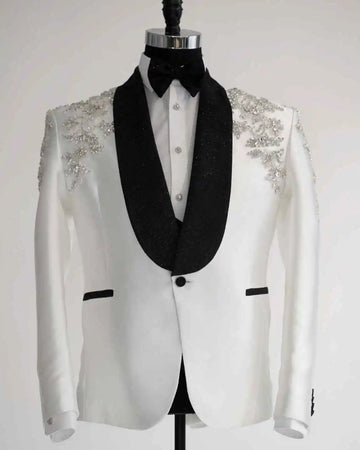 Elegant Wedding Tuxedos Beaded Crystal Shawl Lapel Men Suit Sparkly 1 Pcs Jacket Formal  Evening Business Blazer Customized