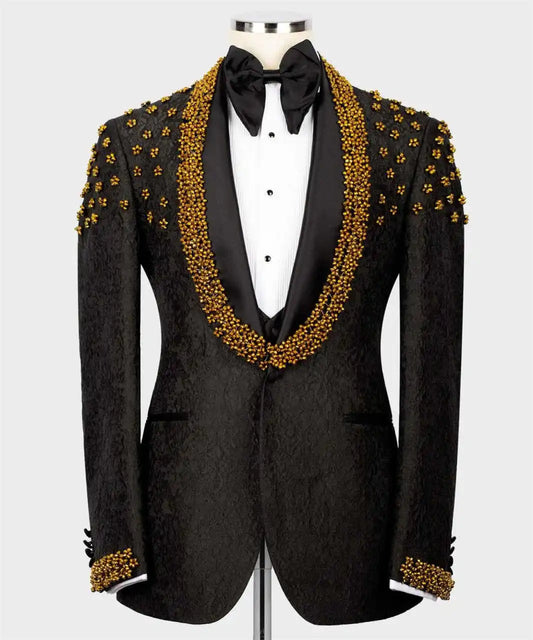 Luxurious Beaded Men's Coat Shawl Lapel Tuxedos Single Breasted Groom Wear Business Party Prom Coats Only Blazer Customized