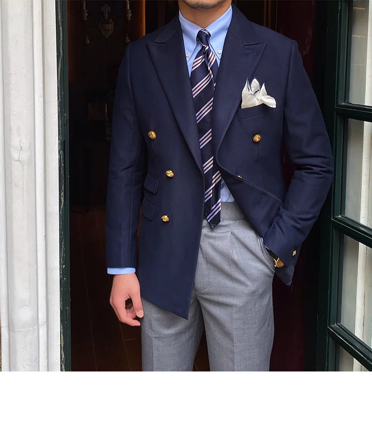 Blazer de estilo británico para hombre, traje ajustado de dos piezas con doble botonadura, color liso, informal y moderno.