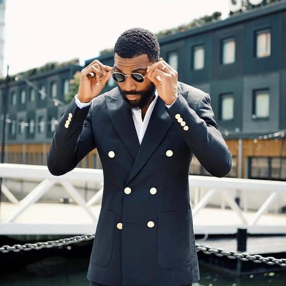 Costume 2 pièces noir élégant pour homme, revers en pointe, croisé, formel, décontracté, smoking de mariage, coupe slim, blazer avec pantalon