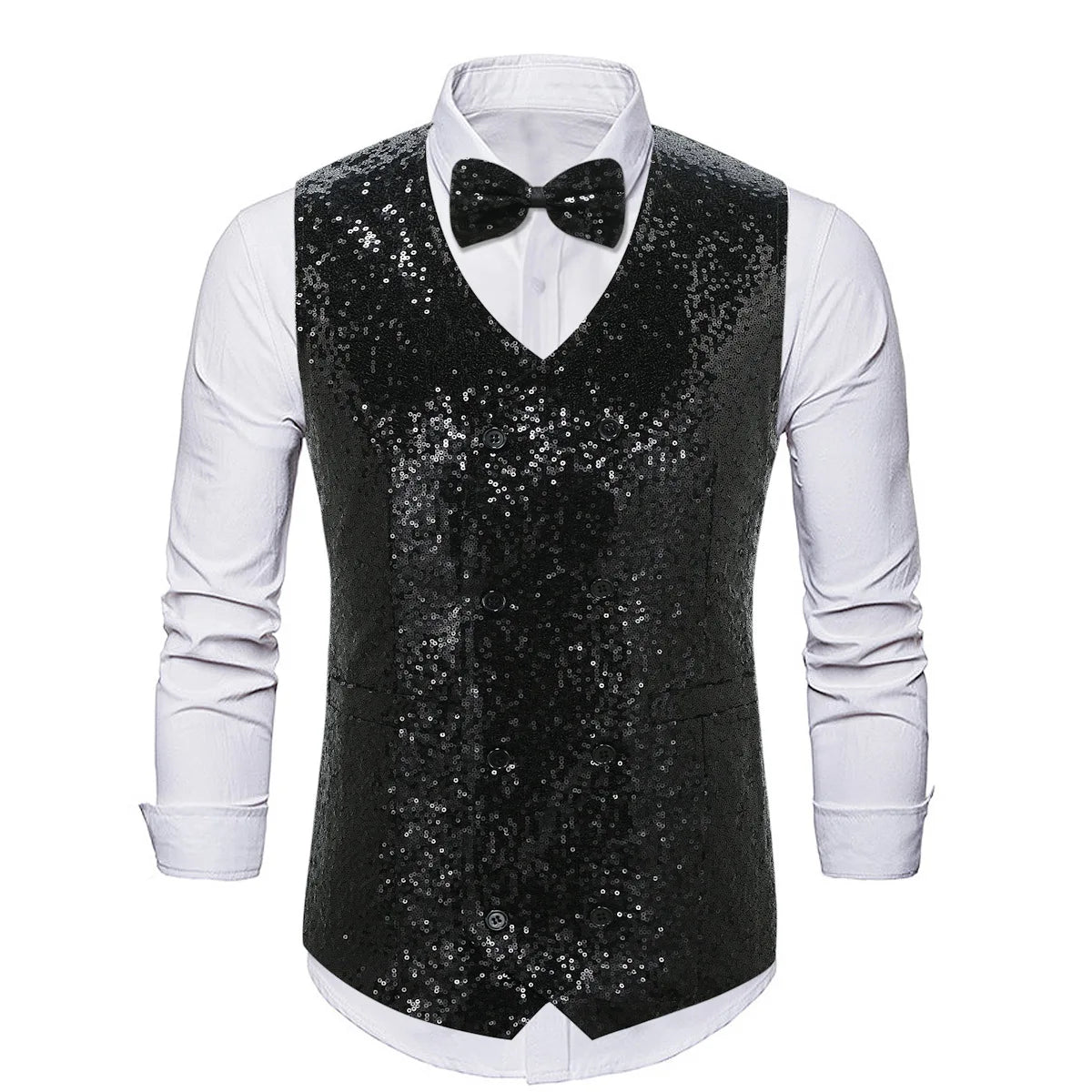 New Fashion Shiny Sequin Suit Vest for Men, Gold /Silver  Double Breasted Chalecos De Vestir Hombre