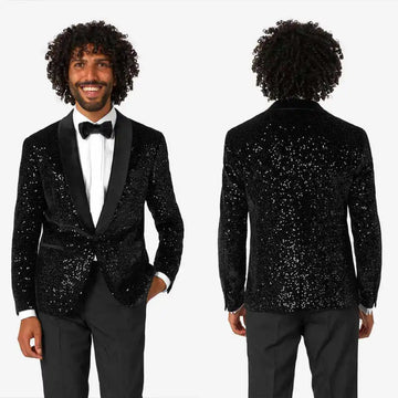 Shining Men Suits Slim Fit 2 Pieces Jacket Pants Shawl Lapel Sequins Groom Wedding Tuxedos Party Prom Blazer Customized