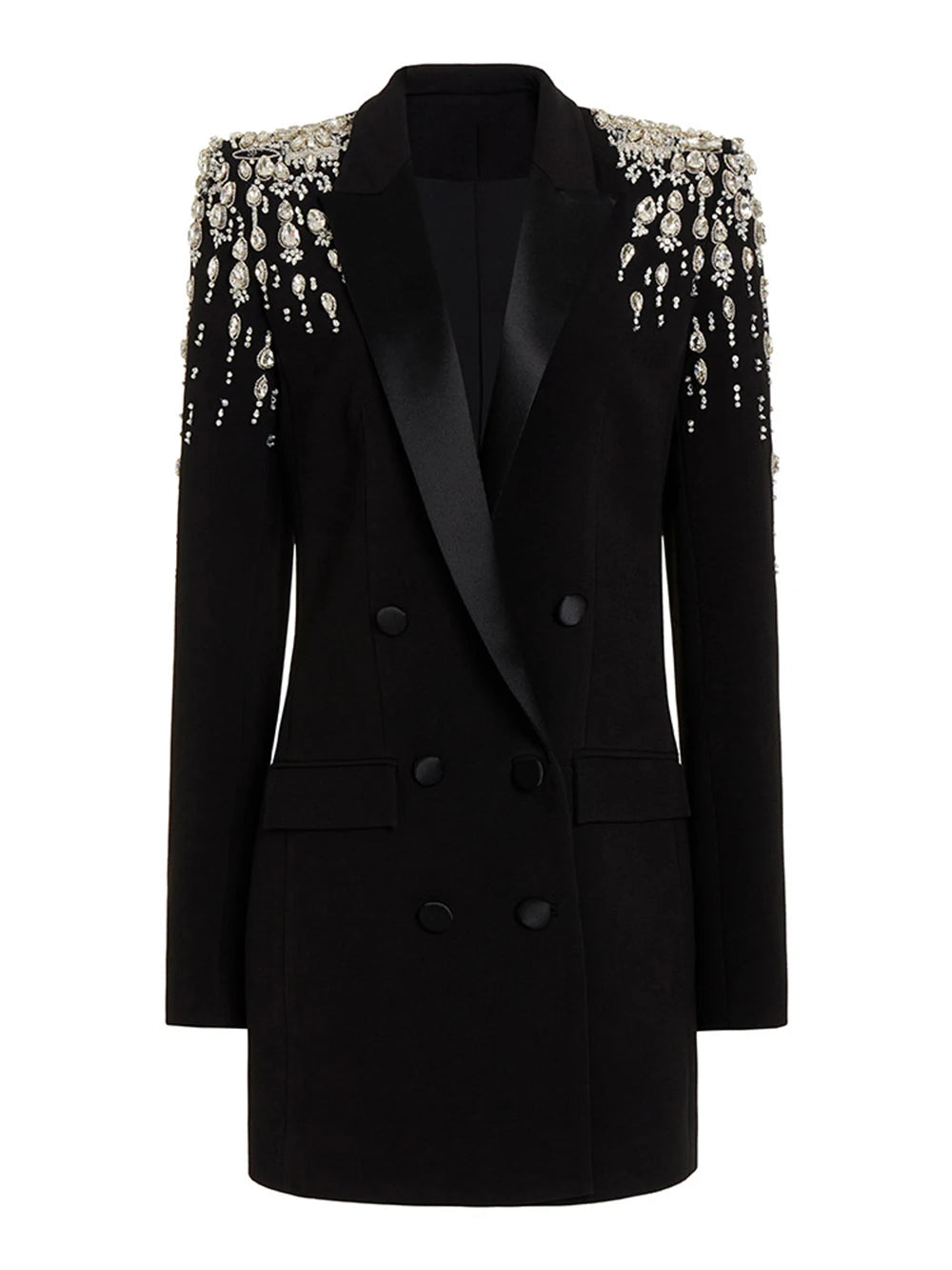Blazer de traje negro ajustado para mujer, para boda, de lujo, con cristales y diamantes, 1 pieza, formal, para oficina, vestido de fiesta de graduación hecho a medida
