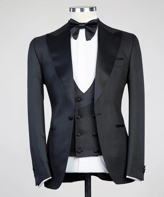 Men's Tweed One Button Suit Three Pieces Peak Lapel Tuxedos for Formal Party