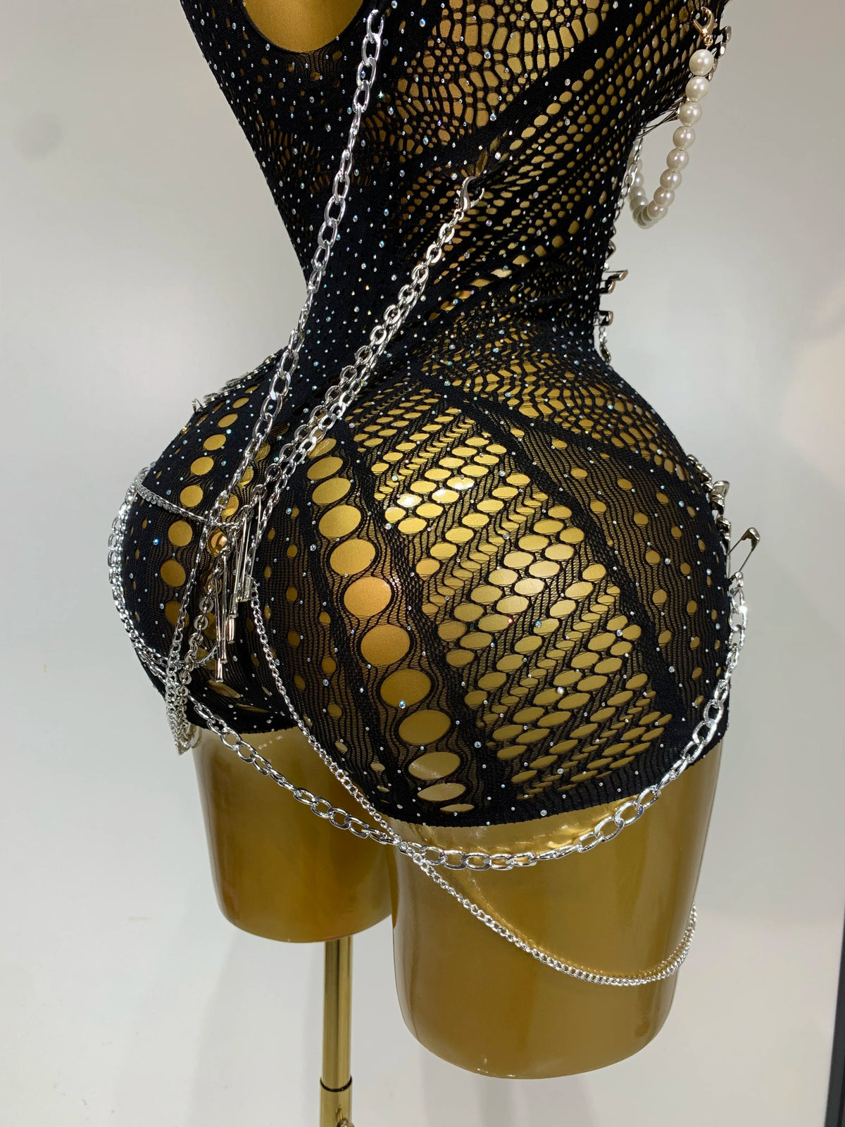 Women Pin Sparkly Crystal Cut Out Sexy Stretch Bodysuit Women Nightclub DJ Clothing Stage Singer Dancer Performance Costume