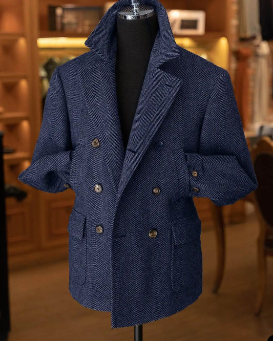 Classic Men Suit Double Breasted  Woolen Blend Wedding Short Tailcoat  Prom Event Business Blazers Customized