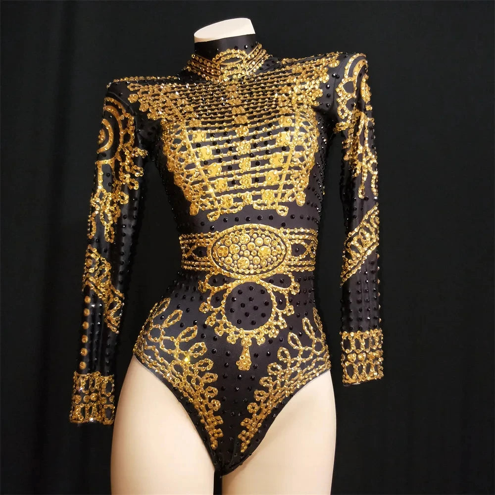 Stage Performance Costume Diamonds Beading Stretchy Bodysuit for Women Fringed Bodysuits Nightclub Bar Party Dancer Clothing