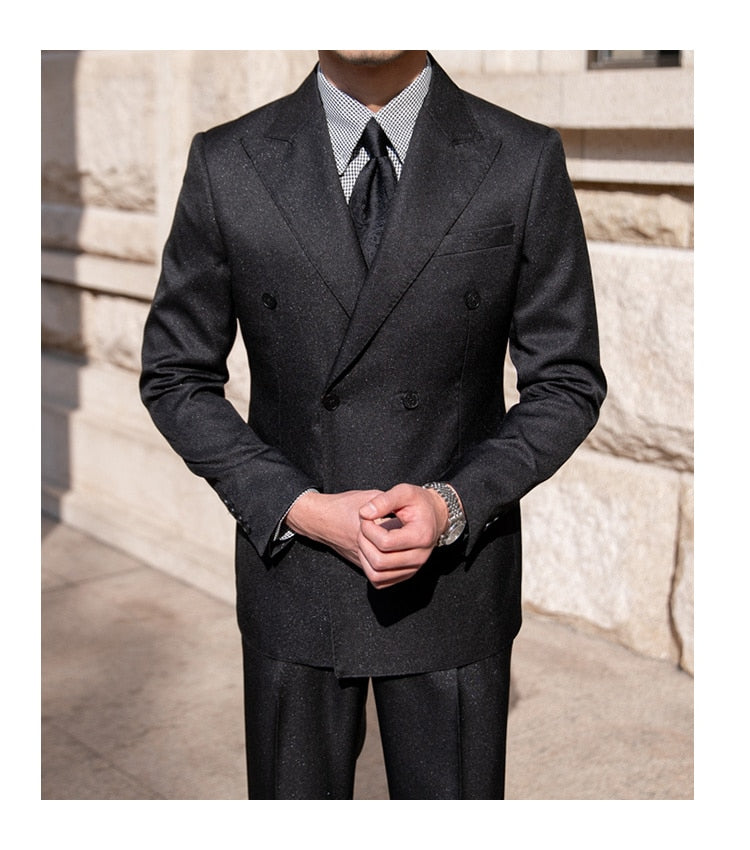 Trajes formales casuales de doble botonadura, 2 piezas, trajes de negocios sencillos de lujo para hombre, traje ajustado de color liso para hombre 