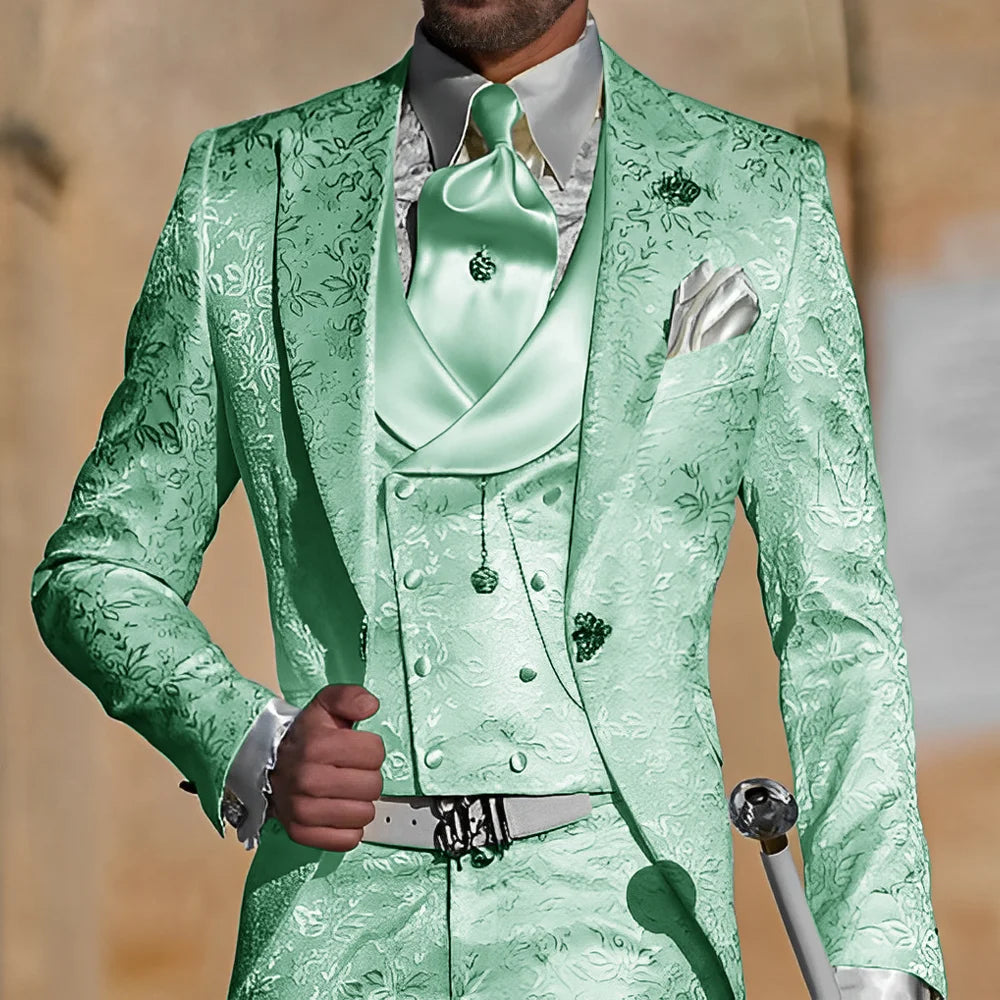 Jacquard Men's Suit 3 Piece Suit Groom Party Tuxedo Wedding Men's Formal Jacket Pants Vest Slim Fit Custom Suit Male