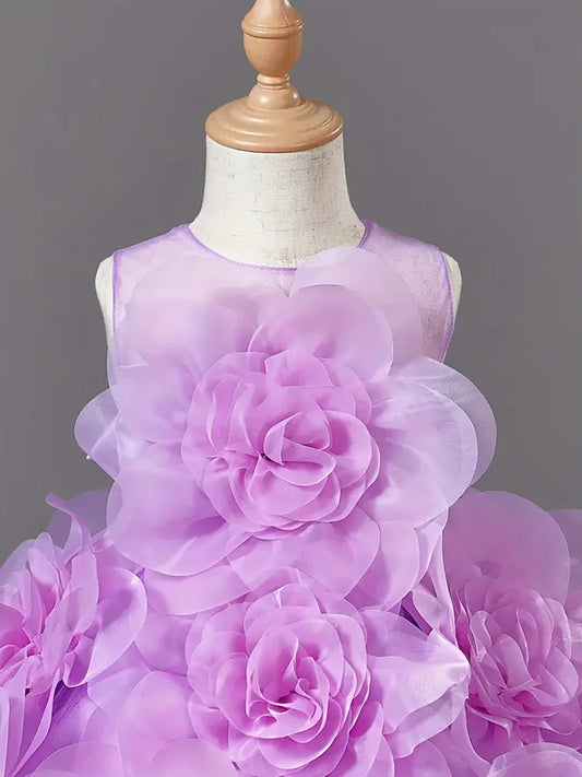 Girls Princess Dress Luxury Elegant Lilac Sleeveless Party Evening Dresses Kids Wedding Birthday Ball Gown for Girl Children