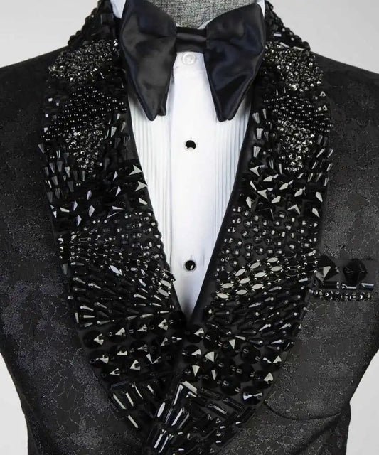 Luxury Wedding Men Suits Gentleman Crystal Neck Tailor-Made Groom One Coat Singer Suits Formal Occasions Party Size Customized