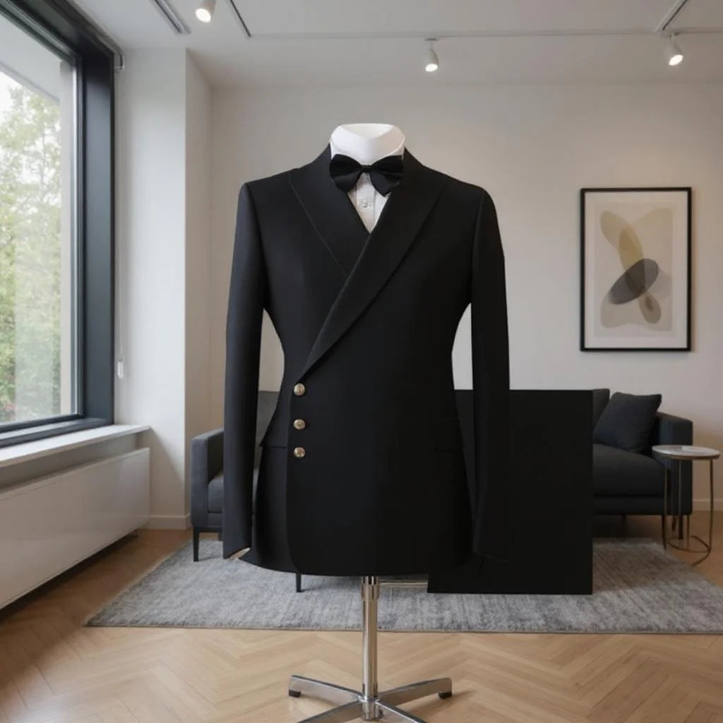 Formal Black Wedding Suits for Men 2 Pieces Single Breasted Peak Lapel Groom Tuxedo Custom Made Luxury Men's Clothing for Party