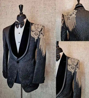 Royal Wedding Tuxedos Beading Jacquard Men Suit Shawl Lapel 2 Piece Set Jacket Pants Formal Groom Business Blazers Customized