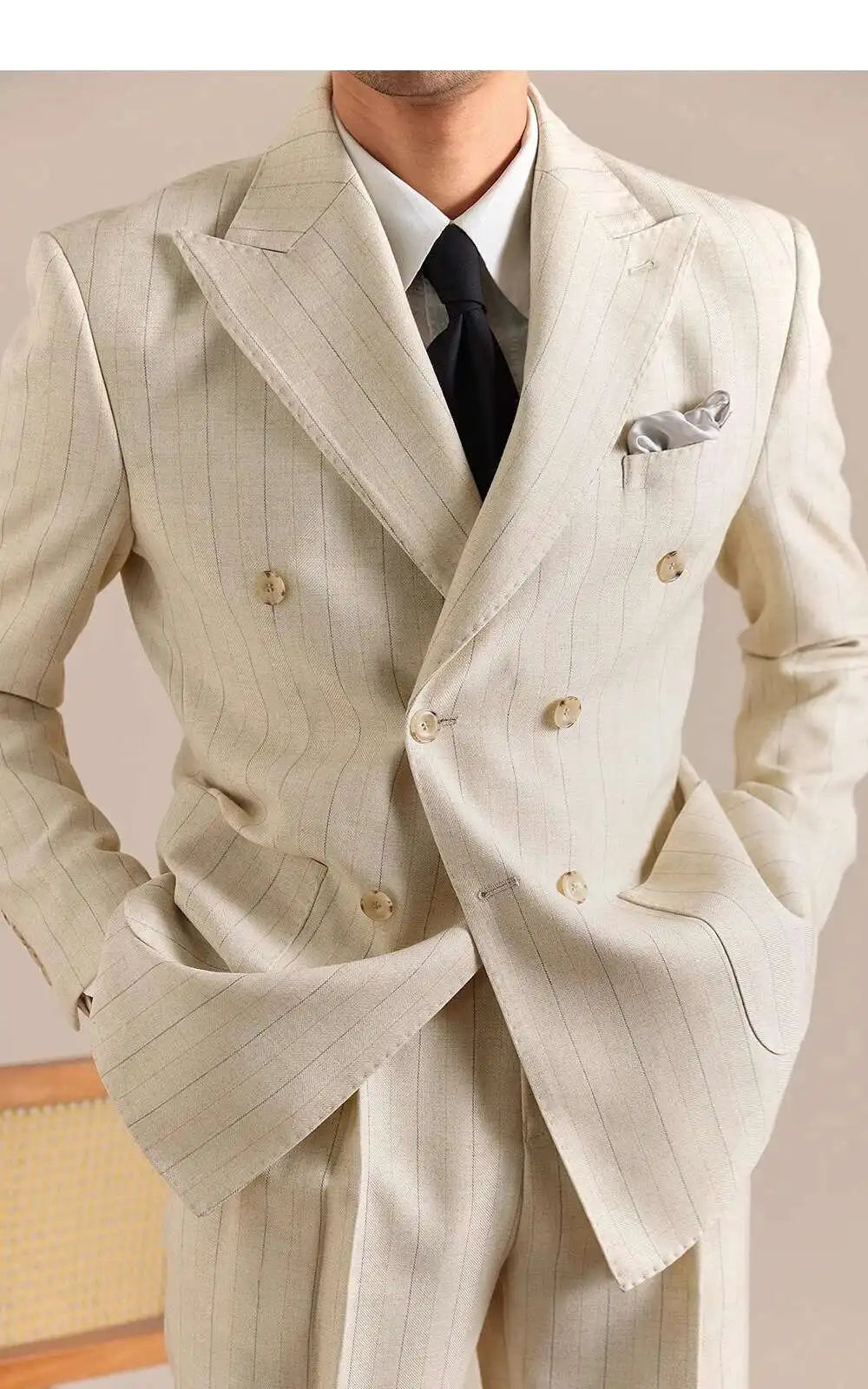 Luxury Stripe Business Suits for Men Double Breasted Formal Casual Dress Suits 2 Pieces Elegant Costume Homme Men Tuxedo Suit