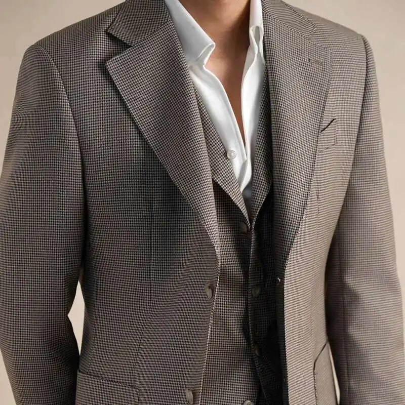 Costume 3 pièces à double boutonnage, tenue décontractée et formelle, élégant, en laine, de luxe, pour homme, gentleman britannique
