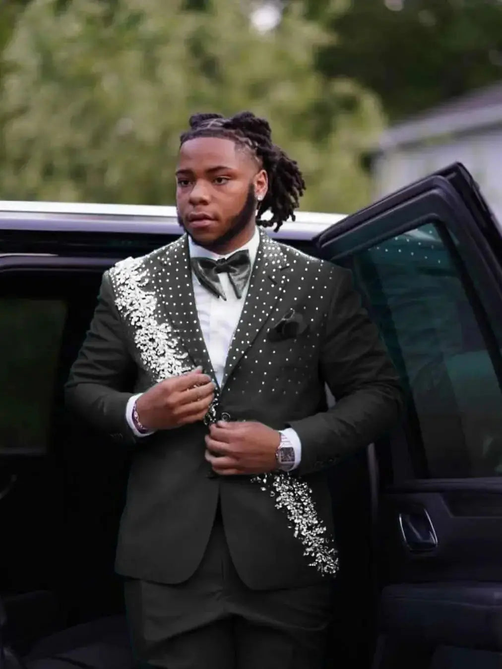 Luxury Men's Suits Crystals 2-Piece Single Breasted Blazer Peaked Lapel Formal Occasions Party Prom Customized Plus Size Tuxedo