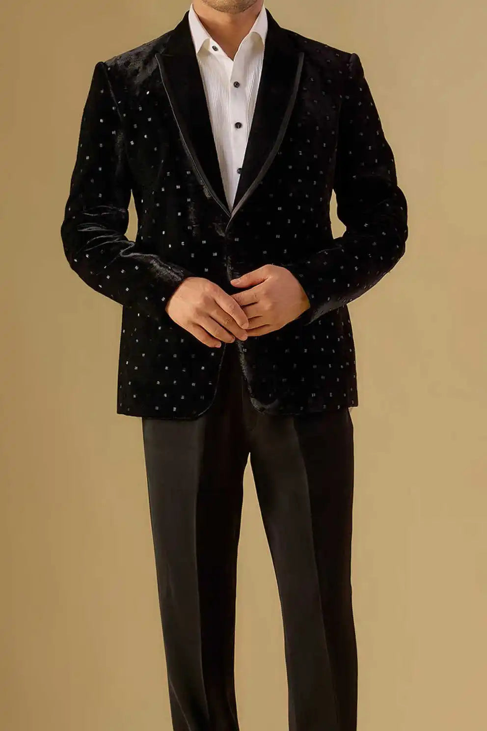 Luxury Men Suit 2-Piece Blazer Single Breasted Jacket Crystals Beaded Slim Fit Wedding Tuxedo Groom Prom Customized