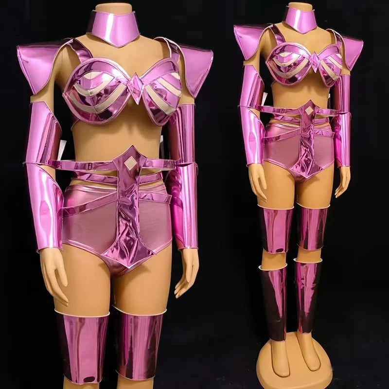 Drag Queen Outfit Futuristic Laser Pink Armour Performance Suit Gogo Show Stage Costume Carnival Festival Rave Clothing