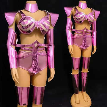 Drag Queen Outfit Futuristic Laser Pink Armour Performance Suit Gogo Show Stage Costume Carnival Festival Rave Clothing
