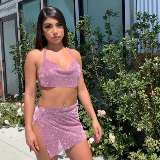 Shiny Rhinestone Sequins Tank Top Sexy Backless Halter Metallic Strap Crop Tops Rave Festival Club Women Outfits Top